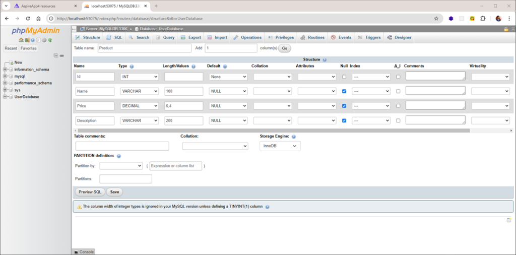 Creating Table PhpMyAdmin View