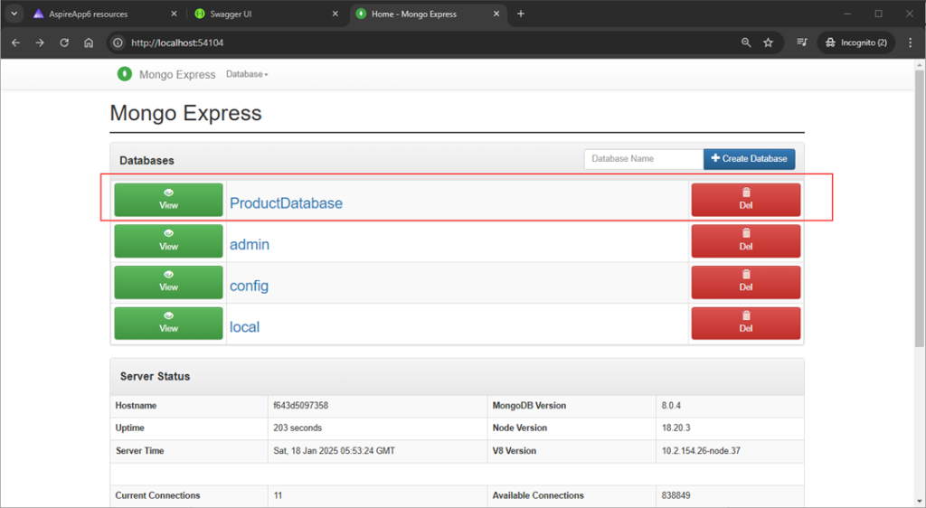 Mongo Express Dashboard