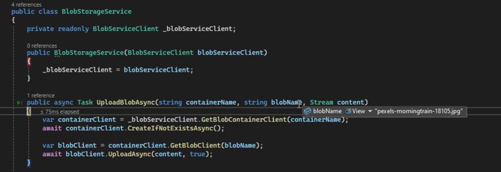 Debugging View of Upload blob