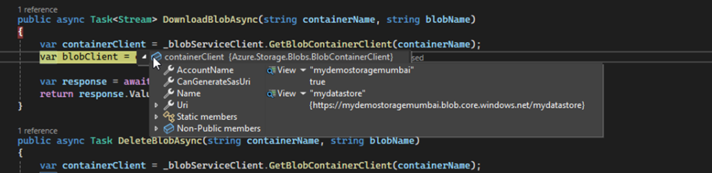 Debug View of Download Image from Azure blob Storage
