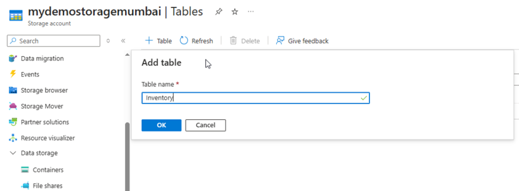 Adding Table Name