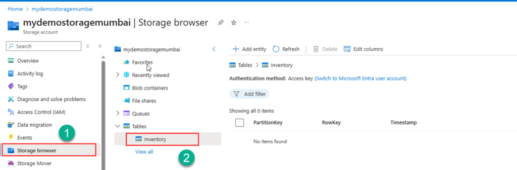 To View Created table from Storage browser Viewer