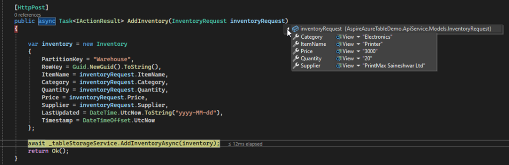 Debug Mode while Inserting Data