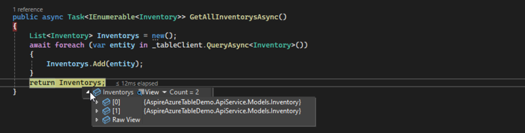 In Debug Mode while reading all the Inventory 